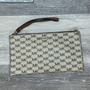 Michael Kors Brown and Tan Logo Wristlet